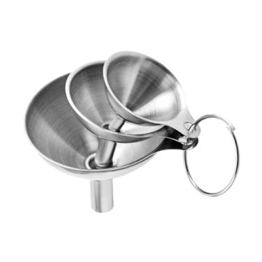 Imagem de YWJLQH 3 peças conjunto de funil de cozinha funis de aço inoxidável essencial conveniente óleo líquido funil metal pequenos funis para óleos