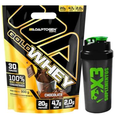 Imagem de Kit Gold Whey Sabor Chocolate 900g - Adaptogen Science + Coqueteleira 600g - X3 Suplementos