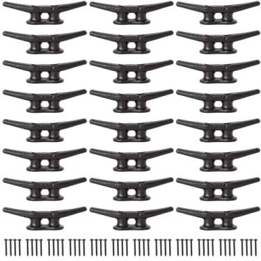 Imagem de Chuteiras de doca pretas revestidas eletroforéticas de 10,16 cm, grampos de doca de barco, grampo de corda com ferragens, ideal para barcos, decks, cais para amarrar barcos, decoração marítima,