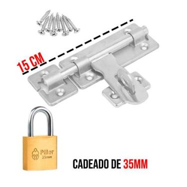 Imagem de Ferrolho com Porta Cadeado + Parafusos + Cadeado Vários Tamanhos Peque