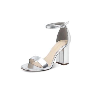 Imagem de MOTIMODEN Sandálias femininas abertas de bico quadrado, tira no tornozelo, salto alto gatinho, salto stilettos, bico aberto, sapatos sensuais elegantes para mulheres, sandálias de salto chiques, Prata