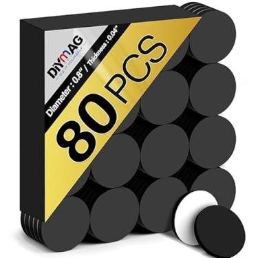 Imagem de DIYMAG Pacote com 80 pontos magnéticos de 2 cm x 0,08 cm com suporte adesivo, ímãs redondos finos flexíveis e folhas de ímã forte fácil de remover e colar com autoadesivo para artesanato, fita