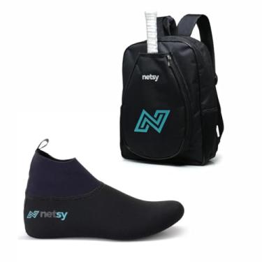 Imagem de Sapatilha Meia Beach Tenis + Mochila Raqueteira Raquete (Preto, 34/35)
