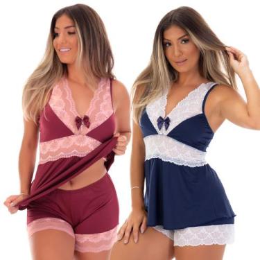 Imagem de Kit com 2 Short Dolls Feminino Bicolor Acabamento em Renda Pijama - Da