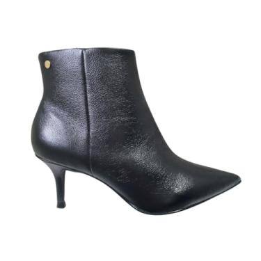 Imagem de Solis Brasil, Bota Feminina Cano Curto Bico Fino Salto Fino Preta em Couro Cor:Preto;Tamanho:33