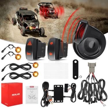 Imagem de Benlari Kit de seta para quadriciclo UTV com luz de corrida ambar/branca alternável, buzina 110 DB, pré-conectada, interruptor basculante, luz de perigo, kit universal de rua adequado para Can-Am