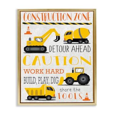Imagem de Stupell Industries Construction Zone Ahead Arte de parede em tela flutuante com moldura dourada, design de Elizabeth Tyndall, 64 x 78 cm