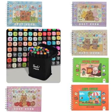 Imagem de Kit Caneta Touch Ponta Dupla Estojo 24 Cores + Caderno