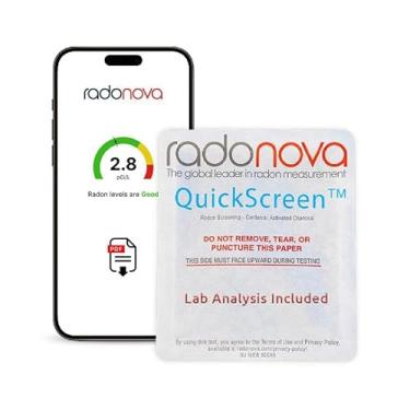 Imagem de Radonova Kit de teste de radônio QuickScreen Home - Detector de radônio de carvão de curto prazo (2 a 4 dias) leituras precisas e confiáveis - Teste doméstico de radônio aprovado pela EPA - Análise de