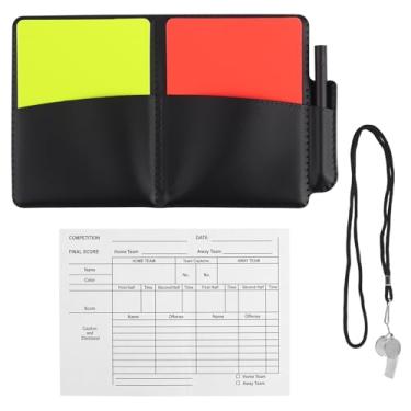 Imagem de Gosknor Kit de árbitro de futebol, kit de árbitro de futebol de aviso inclui cartões vermelhos amarelos, apito alto e nítido com cordão, papel de registro, lápis, porta-cartão, para árbitros