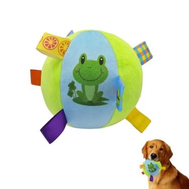Imagem de LuckyOpt Bolas estridentes para cães, bola de futebol para cães de 12 cm com alças e sino interno para cabo de guerra, fácil de transportar, brinquedos macios de pelúcia para cães de raça pequena