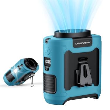 Imagem de PlanCiTi Ventilador portátil com clipe de cintura, 10.0000 mAh, bateria recarregável, cinto vestível, 16.000 RPM, camisa potente de 5 velocidades com lanterna e pescoço viva-voz resfriamento 40H (azul