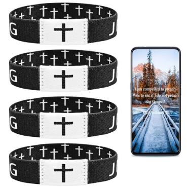 Imagem de Pmormyy Pulseira de 4 peças, versículo bíblico diário Jesus é rei, pulseira usável de Jesus Cristão para mulheres e homens, Fibra de poliéster, Sem Pedra Preciosa