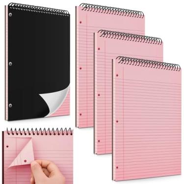 Imagem de MotiMind Bloco de notas espiral encadernado na parte superior com 3 furos com página forrada, 50 folhas por bloco, papel de papelão rígido, pautado para faculdade, para escritório, escola (rosa)