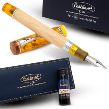 Imagem de Conklin Duragraph Voyager Caneta-tinteiro ponta média – madeira de bétula + resina europeia + frasco de tinta grátis de 15 ml – Caneta executiva de presente para escritores, colecionadores, homens e