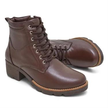 Imagem de Bota Coturno Feminino Em Couro Sola Alta Tratorada Confort 33 ao 40 - 