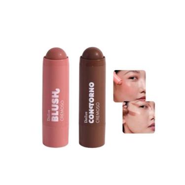 Imagem de Kit Blush e Contorno Dailus Cremoso Em Stick Vegano, Kit Pêssego + Car