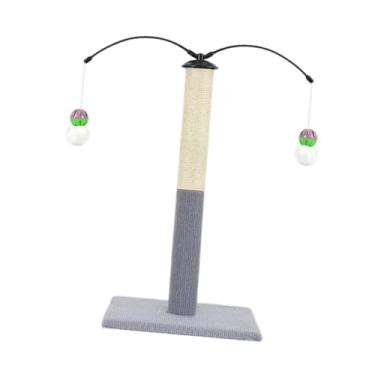 Imagem de WeiLaiKeQi Arranhador de sisal para gatos, base estável, protetor de móveis, torre resistente para gatinhos com brinquedo de pelúcia pendurado, Cinza Claro