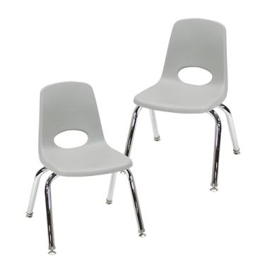 Imagem de Cadeira escolar de 30,5 cm, assento de estudante empilhável com pernas de aço cromado e deslizadores giratórios; para sala de aula, escola em casa ou espaço de aprendizagem - cinza claro (pacote