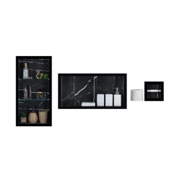 Imagem de Nicho Em Porcelanato Para Banheiro  kit com 3 peças  Preto Venato - In