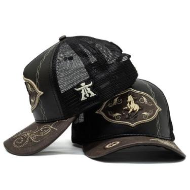 Imagem de Boné Trucker Telinha Em Couro Atrevidu's Country Cavalgada Bordado, Pr