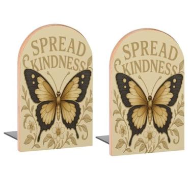 Imagem de Swallowtail Butterfly Floral Book Ends Decorativo Wood Bookends for Shelves Kids Room Desk Home Office Rolhas de livros para revistas, livros, DVDs, 1 par/2 peças (12,7 x 7,9 cm)