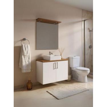 Imagem de Gabinete para Banheiro com Cuba e Espelho com Led 80cm Mdf Freijo com 