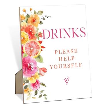 Imagem de Placa de bebidas para festas, decorações de festa rosa e laranja, placas de casamento de madeira de 20 x 28 cm para recepção, suprimentos de chá de bebê fofos, decoração de mesa de outono de Ação de