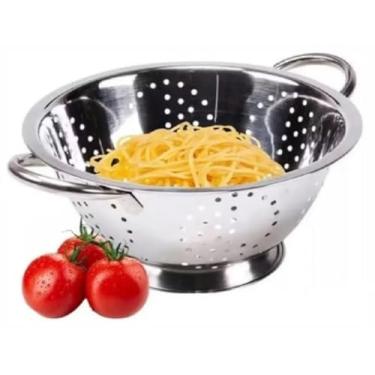 Imagem de Escorredor de Macarrão em Aço Inoxidável com Alças Duplas, Base Estável, Estilo Coador