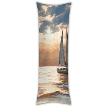 Imagem de Capa de travesseiro de barco à vela no mar, ultrafina, respirável, longa, 137 x 50 cm, fronha decorativa com zíper oculto, capas de almofada para sofá de quarto