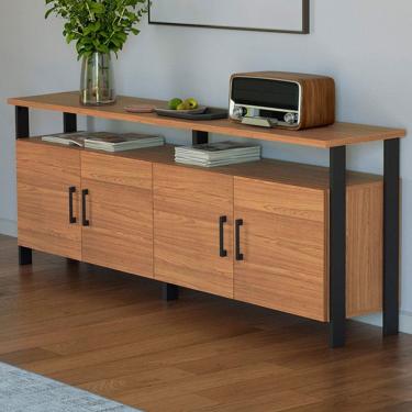 Imagem de Balcão Buffet 4 Portas 100% Mdf Industrial F45 Freijó/Preto Fosco - Pradel