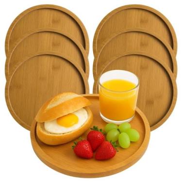 Imagem de 6 Bandejas Tabúa MDF Redonda 23cm Ideal P/ Decorar e Servir - Top Útil