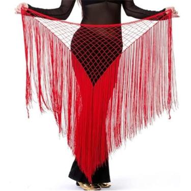 Imagem de Dança Do Ventre Saia De Lantejoulas Saia Dança Do Ventre Acessórios Acessórios Prática Elástico Longo Borla Triângulo Cinto Mão Crochê Dança Do Ventre Quadril Lenço, Black Red, One Size
