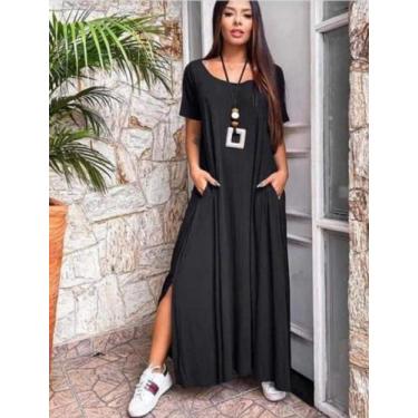 Imagem de Vestido longo com fenda na lateral - Neide modas, Preto, G