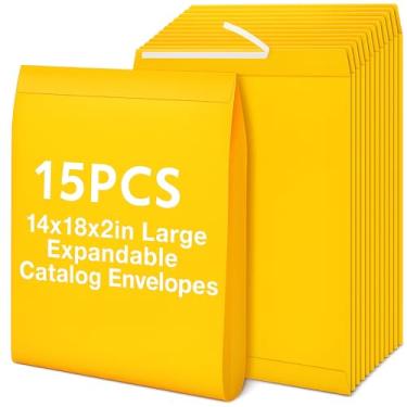 Imagem de Fullhawl Envelopes grandes expansíveis de 35 x 45 x 5 cm para catálogos Manilla Kraft Peel and Seal Envelopes leves e grandes para escritório, casa, documentos, revistas, armazenamento de fotos