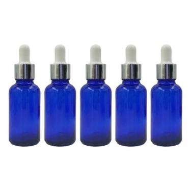 Imagem de 20 Ou 40 Frascos Vidro Azul Conta Gotas Gotejador 30Ml Tampa - Rplabor