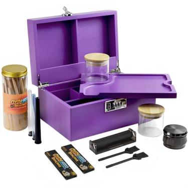 Imagem de Coozyupper Caixa de armazenamento de bambu grande com kit de bandeja removível - conjunto de caixa decorativa, frascos de vidro e acessórios kit de armazenamento de madeira e ferramentas de acessórios