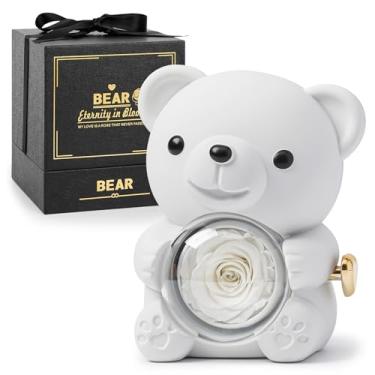 Imagem de CIAPSK Urso de pelúcia rosa preservado – rosa real em caixa de presente elegante – presente romântico para ela – perfeito para o dia das mães, aniversário, casamento ou chá de panela (branco)