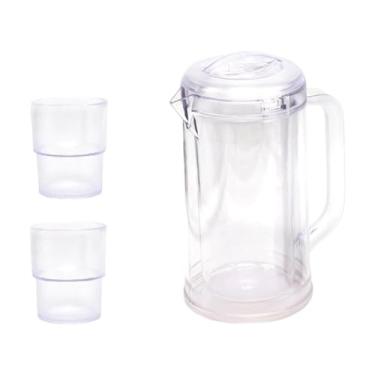 Imagem de KiBcsLic Jarro de água, chaleira, jarro de parede dupla, leve com tampa, 2 xícaras, grande jarra de bebida, geladeira, bebida caseira, churrasco, festa, 1700ml, Claro