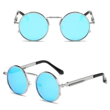 Imagem de HCPIHF Óculos estilo punk vintage masculino retrô redondo armação de metal feminino moda uv400 (azul)