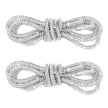 Imagem de APLZGMG 2 peças de cadarços de strass com glitter, cordões prateados brilhantes para tênis, moletons com capuz, moletom e bolsas, substituição de cadarços redondos brilhantes (119 cm, prata)