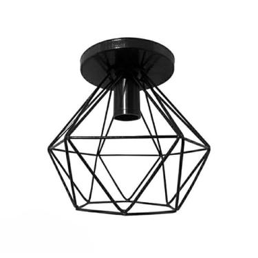 Imagem de Lustre ou Plafon em Formato de Diamante com Estrutura Aramada - Peça em Metal para Decoração (Preto,M)