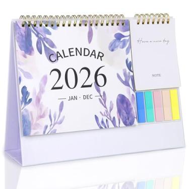 Imagem de Calendário de mesa 2026 pequeno flip calendário de escritório em pé - de janeiro a dezembro de 2026, calendário mensal de mesa pequeno 2026 com blocos de anotações e notas adesivas para escritório
