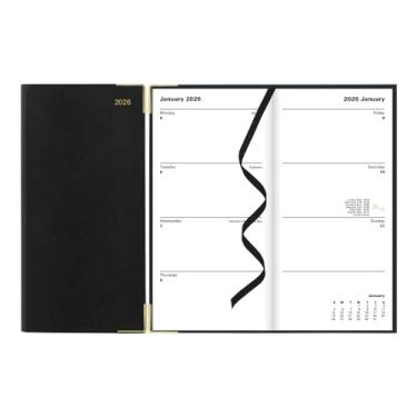 Imagem de Letts of London Agenda semanal/mensal clássica 2026, 12 meses, janeiro a dezembro, cantos dourados, vertical, tamanho fino, 16,8 cm x 8,3 cm, inglês, preto (C32SUBK-26)
