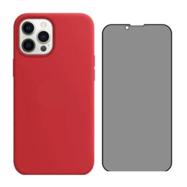 Imagem de Capa Capinha Para iPhone 15 Pro Max Vermelha Aveludada + Película Privacidade