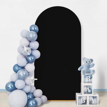 Imagem de GOJAWAY Capa preta de arco de casamento de 1,8 m, capas de suporte de arco de casamento de elastano para topo redondo Chiara Arch Back, suporte para decoração de festa de aniversário, cerimônia