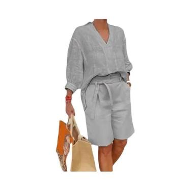 Imagem de Conjunto De Shorts Feminino plus Size De Verão Com Decote Em V E Manga