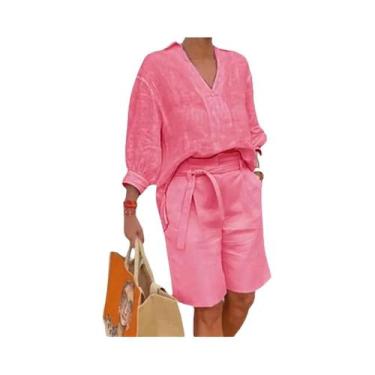 Imagem de Conjunto De Shorts Feminino plus Size De Verão Com Decote Em V E Manga