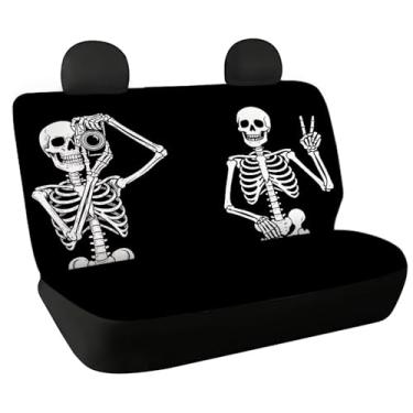 Imagem de Binienty Capas de assento traseiro de carro de caveira para câmera antiderrapantes universais para SUV Van Truck Holiday assentos traseiros almofada protetora resistente ao desgaste capas de banco