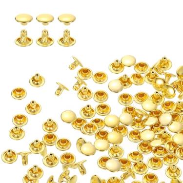 Imagem de HARFINGTON 80 conjuntos de rebites de tampa dupla, 8 x 6 mm, aço carbono, cabeça redonda, parafusos, parafusos tubulares de metal para decoração de artesanato em couro, ouro